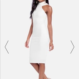 BEBE HALTERNECK BODYCON MIDI DRESS - ivory